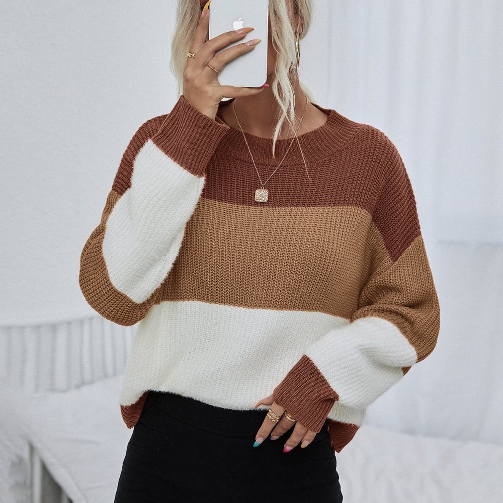 New Color Block Drop Shoulder Sweater